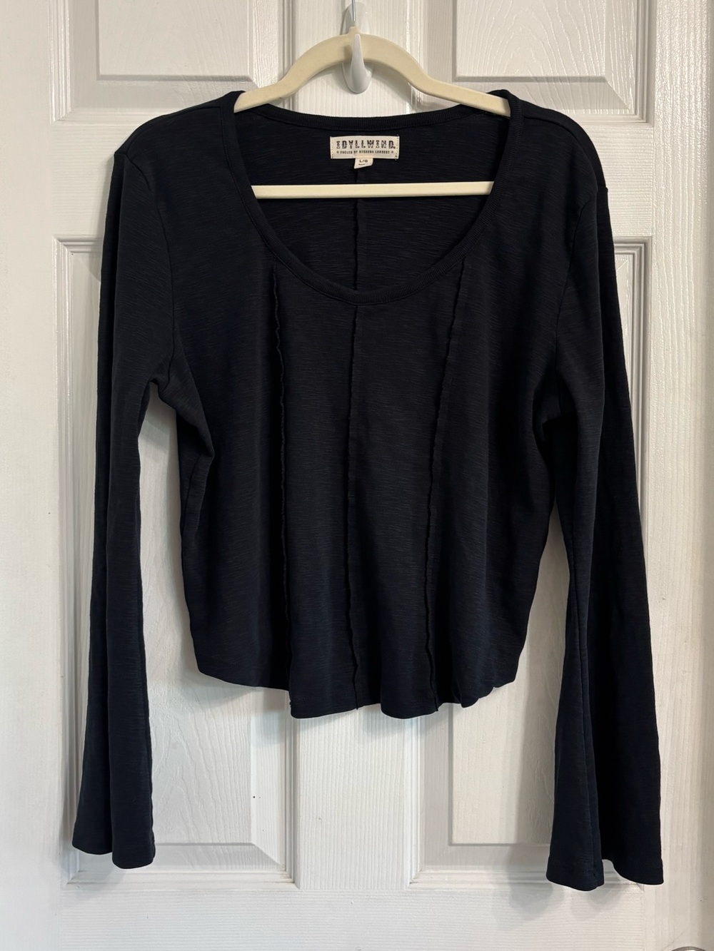 Idyllwind Black Long Sleeve Scoop Neck Cropped Top Size Large